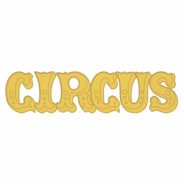Texto de circo en aplique dorado