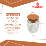 POTE PARA BOLO 200ML DE VIDRO COM TAMPA R63 ROLHA (48 PEÇAS) - Imagem 2
